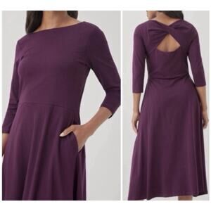 Pact Twisted Open Back Midi Dress Womens sz L Purple pockets Organic sustainable